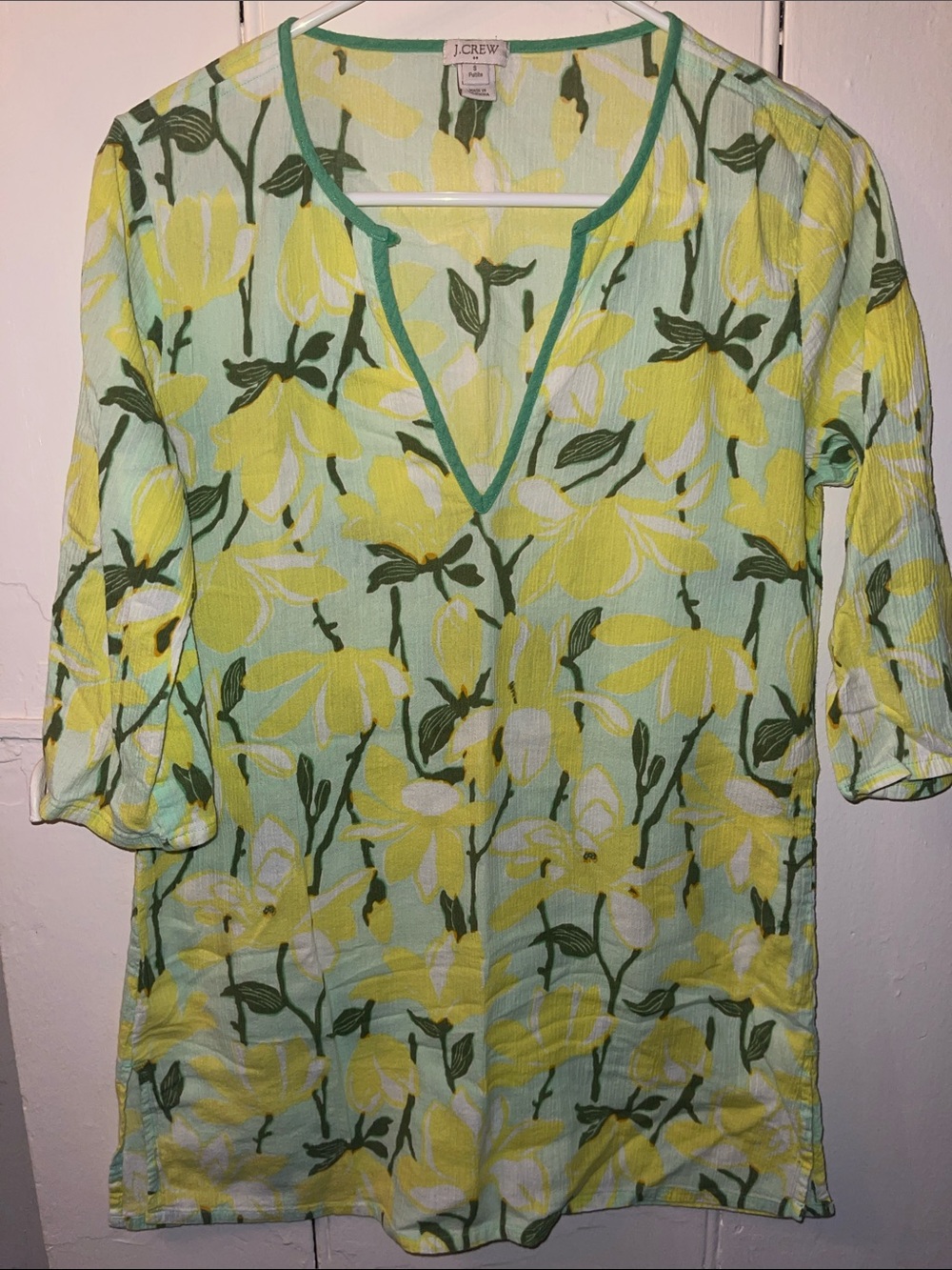 J. Crew Yellow & Mint Floral V-Neck Tunic